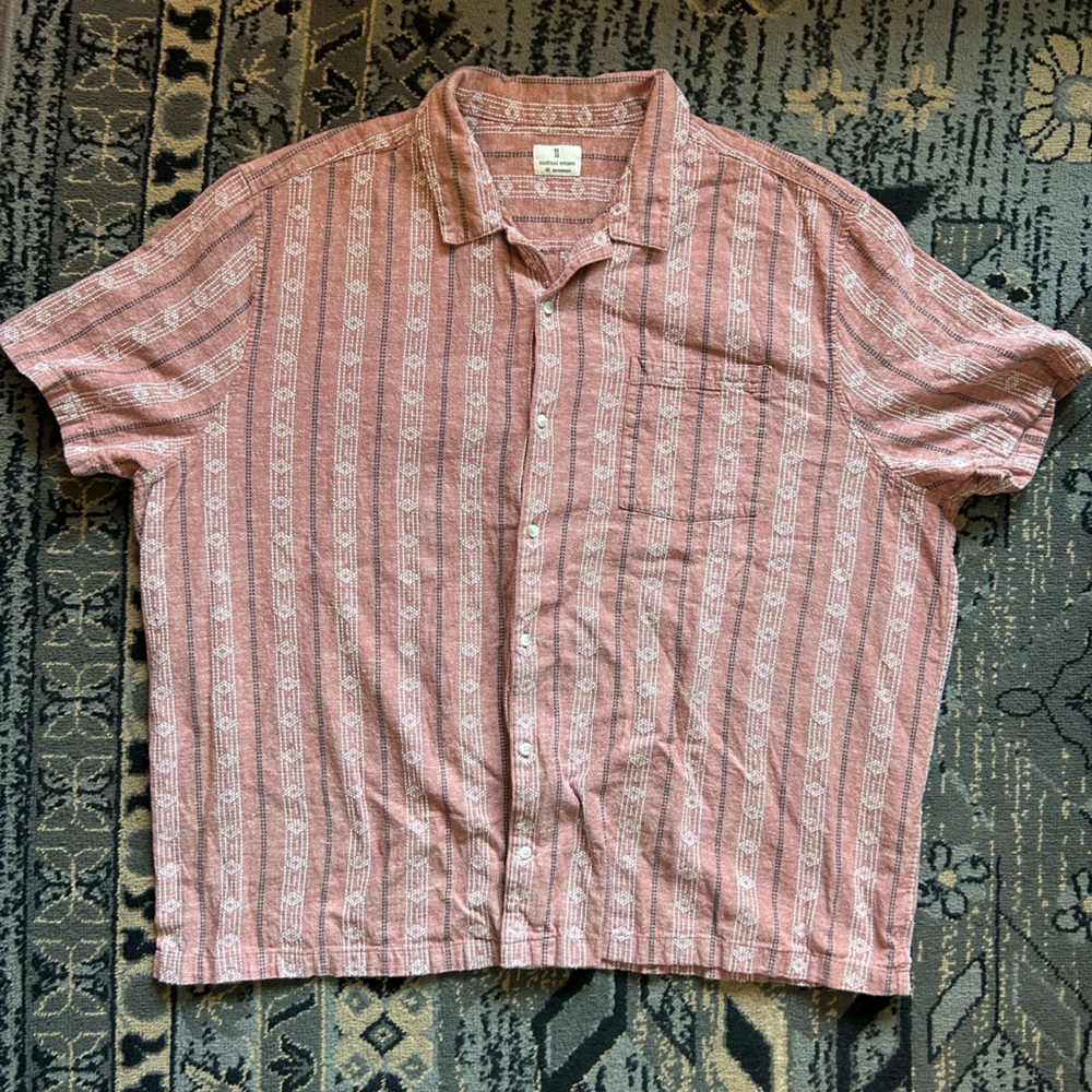 Mutual Weave Coral Patterned Summer Oversized Button-Up Shirt